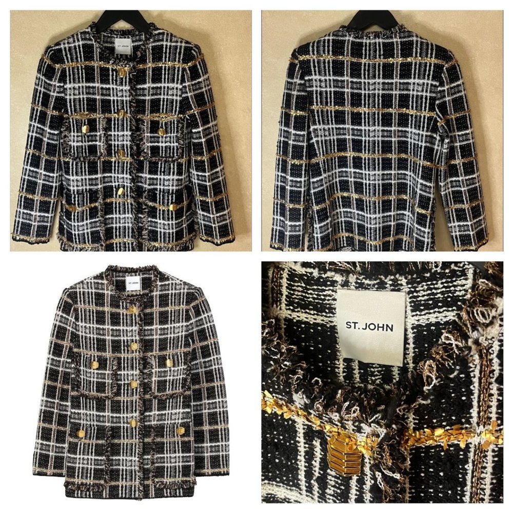 NEW St. John Plaid Metallic Tweed Jacket - Women’s Size 2 - NWT